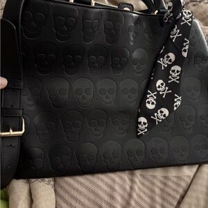 Betsey Johnson Black Skull Embossed Shoulder Bag